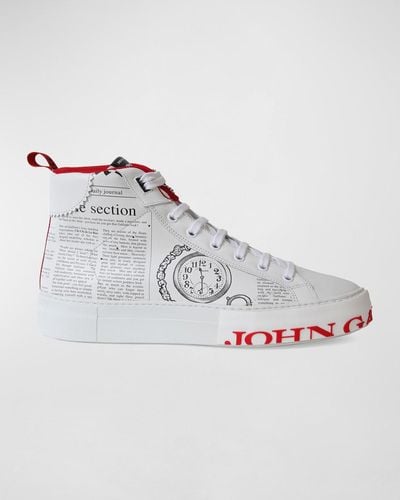 John Galliano Gazette High-Top Leather Sneakers - Metallic