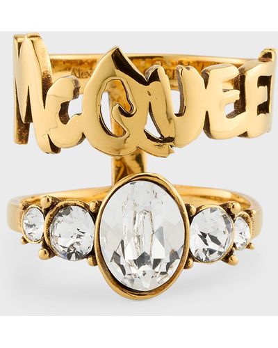 Alexander McQueen Crystal Graffiti Logo Ring - Metallic