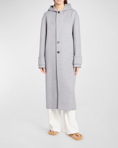 Loewe Hooded Wool Top Coat With Button Vent - Gray