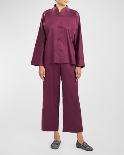 Natori Essentials Cropped Cotton Sateen Pajama Set - Purple