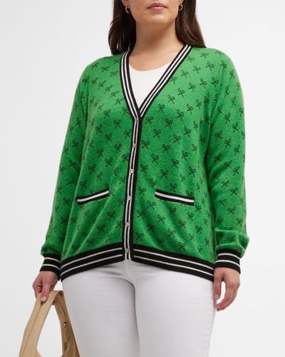 Minnie Rose Plus Plus Size Button-Down Printed Cashmere Cardigan - Green