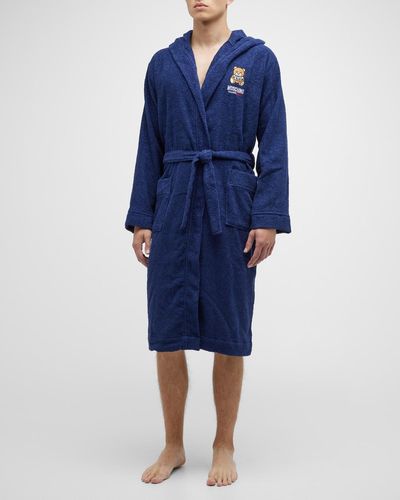 Moschino Solid Robe With Bear Patch - Blue