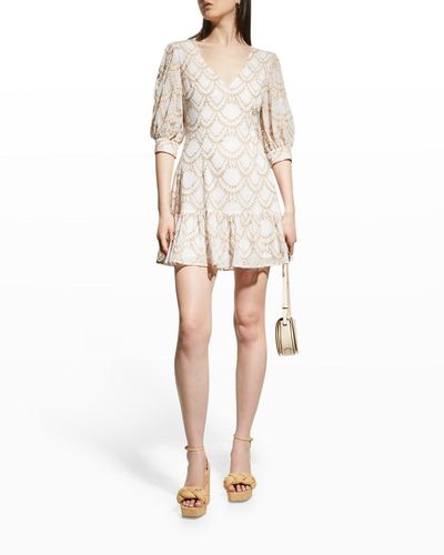 We Are Kindred Sienna Eyelet Puff-sleeve Mini Dress - Natural