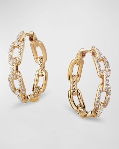 David Yurman Stax Medium Chain-link Hoop Earrings With Diamonds In 18k Yellow Gold - Metallic