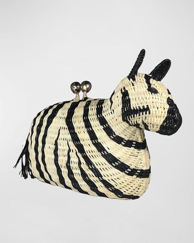 Serpui Zaya Zebra Straw Clutch Bag - Multicolor