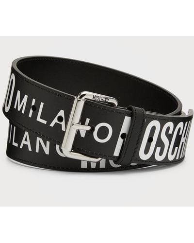 Moschino Allover Logo Leather Belt - Black