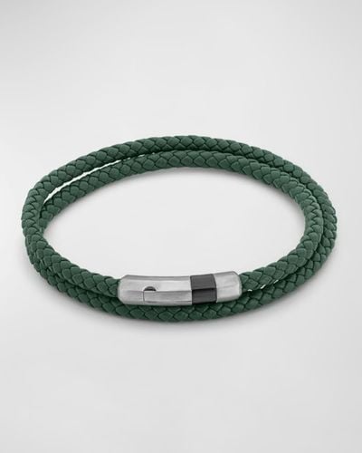 Tateossian Woven Leather Wrap Bracelet - Green