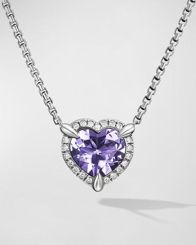 David Yurman Chatelaine Heart Pendant Necklace With Gemstone And Diamonds In Silver, 10.3mm - Metallic