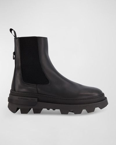 Karl Lagerfeld Leather Lug Sole Chelsea Boots - Black