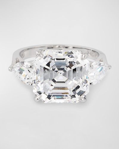Fantasia by Deserio Asscher Cut Center With Pear Side Stones Ring - Gray