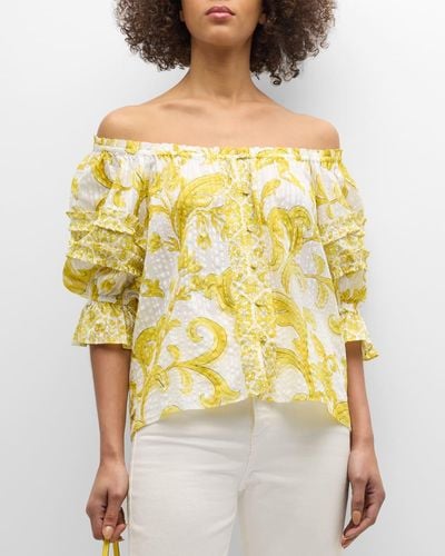 Ramy Brook Lula Off-Shoulder Button-Front Blouse - Yellow