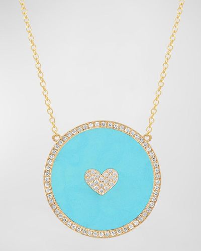 Jennifer Meyer 18k Yellow Gold Diamond Heart Turquoise Necklace - Blue