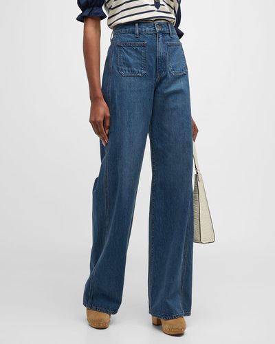 Veronica Beard Taylor Wide-Leg Patch Pocket Jeans - Blue