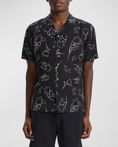 Theory Irving Floral Sketch Camp Shirt - Black