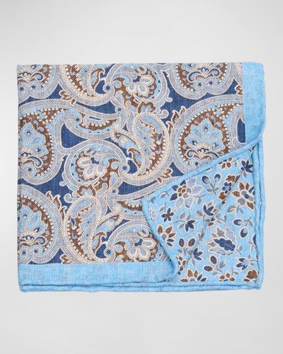 Edward Armah Paisley-Floral Silk Pocket Square - Blue