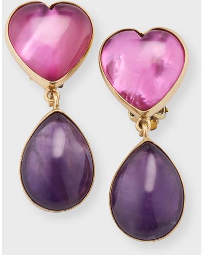 Dina Mackney Heart Amethyst And Tourmaline Drop Earrings - Purple