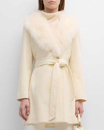 Sofiacashmere Belted Wrap Coat With Cashmere Shearling Collar - Natural