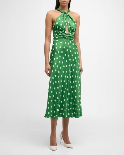 Carolina Herrera Polka Dot Keyhole Twisted Halter Dress - Green