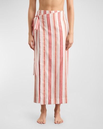 Bondi Born Arezzo Organic Linen Cotton Stripe Maxi Wrap Skirt - Pink