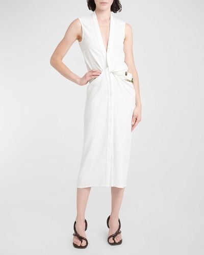 Ferragamo Twisted Belt Sleeveless Midi Dress - White