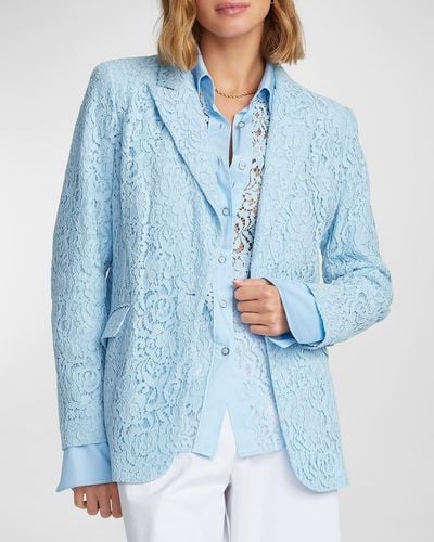 Robert Graham Penelope Single-Button Floral Lace Jacket - Blue