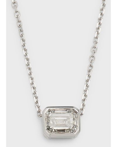 Neiman Marcus 18k White Gold Emerald-cut East-west Diamond Pendant