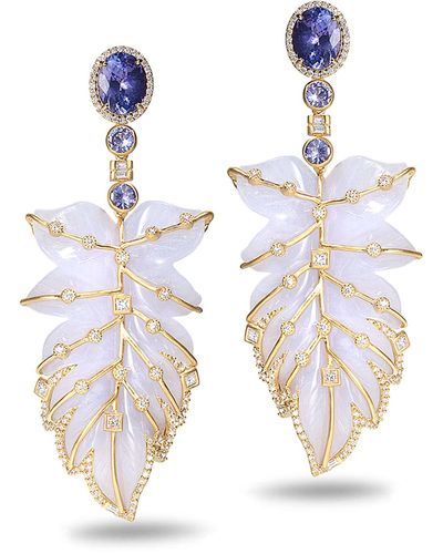 Coomi Affinity 20k Blue Chalcedony Feather Earrings - White