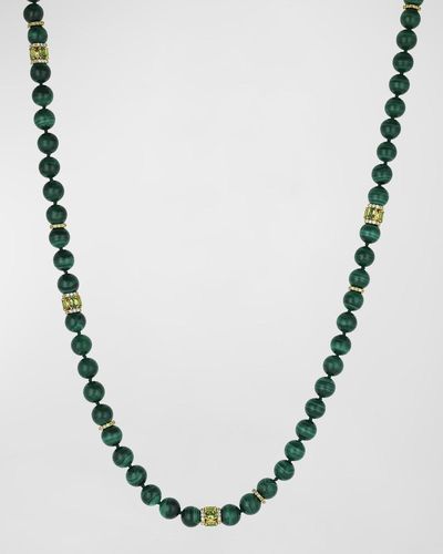 Miseno Procida 18k Yellow Gold Long Necklace With Peridot, Diamonds And Malachite - Metallic