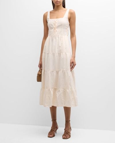 PAIGE Ophella Lace-Up Tiered Midi Dress - Natural