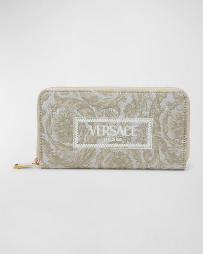 Versace Zip Jacquard Embroidered Long Wallet - Metallic