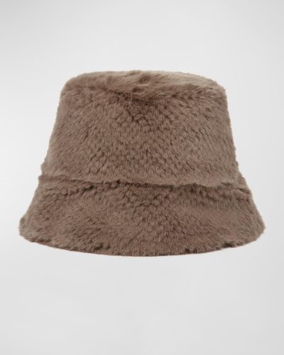 Jocelyn Perforated Faux Fur Bucket Hat - Brown