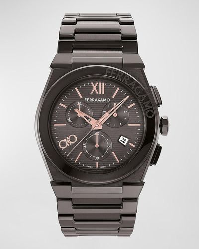 Ferragamo Vega Chrono Ip Gunmetal Bracelet Watch, 42Mm - Black