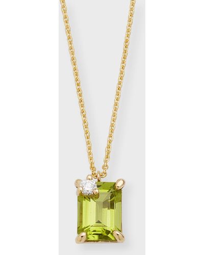 POPPY FINCH Emerald-Cut Peridot Pendant Necklace With Diamond And Pearl - Metallic