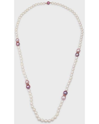 Belpearl 18k Rose Gold Pink Sapphire, Akoya And Kasumiga Pearl Necklace - White