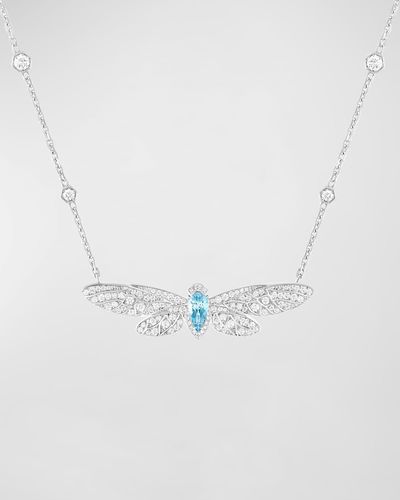 Boucheron Cicada White Gold Diamond & Aquamarine Pendant Necklace - Blue