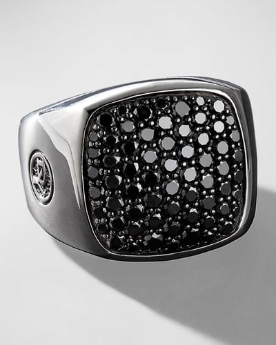David Yurman Streamline Signet Ring With Diamonds In Silver, 18.6mm - Black