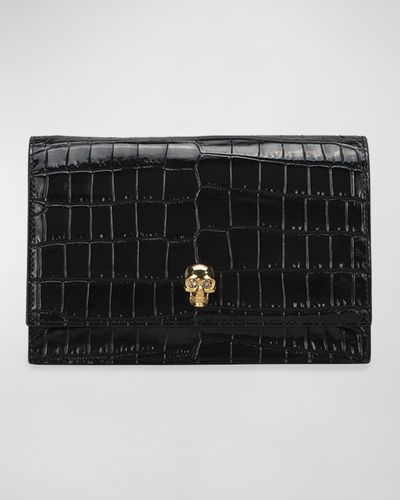 Alexander McQueen Small Skull Crocodile-embossed Leather Crossbody Bag - Black