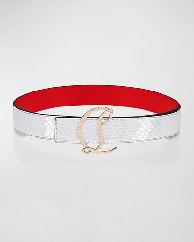 Christian Louboutin Cl Logo Belt In Metallic Leather - Red