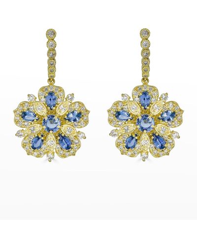 Tanya Farah Yellow Gold Jasmine Bloom Earrings With Ceylon Sapphires And White Diamonds - Blue