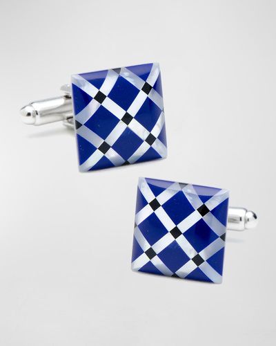 Cufflinks Inc. Diamond-Pattern Cufflinks W/ Stones - Blue