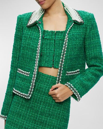 Alice + Olivia Kidman Embellished Metallic Tweed Jacket - Green