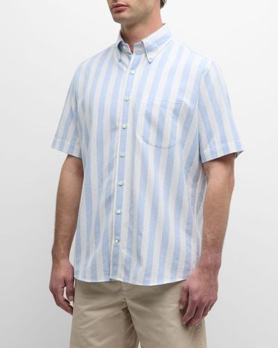 Sid Mashburn Cabana Stripe Oxford Sport Shirt - White