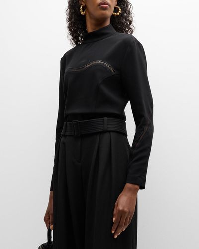 A.L.C. Holly Open-stitch Long Sleeve Top - Black