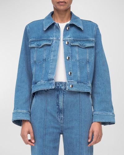Another Tomorrow Cropped Denim Jacket - Blue