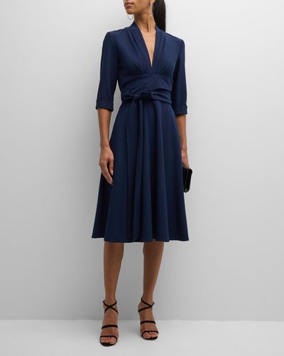 Black Halo Joan Pleated Belted Crepe Midi Dress - Blue