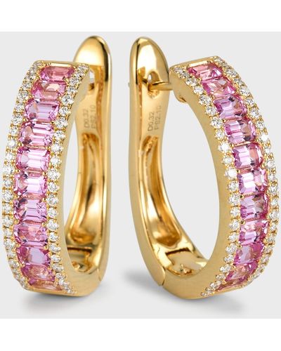 David Kord 18k Yellow Gold Earrings With Pink Sapphires And Diamonds - Multicolor