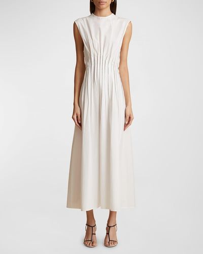 Khaite Wes Sleeveless Pleated Maxi Dress - White