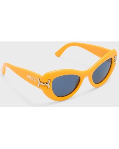 Emilio Pucci Filigree Acetate & Metal Cat-eye Sunglasses - Orange