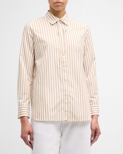 Adam Lippes Striped Bow-Neck Collared Shirt - Natural