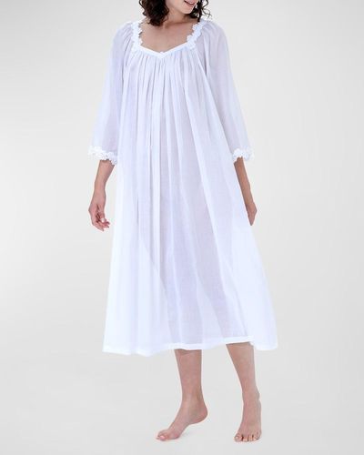 Celestine Coralie-3 Ruched Lace-Trim Cotton Nightgown - White
